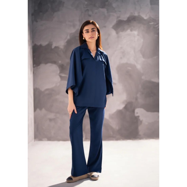 Navy Blue Co-Ord Set With Bootcut Pants