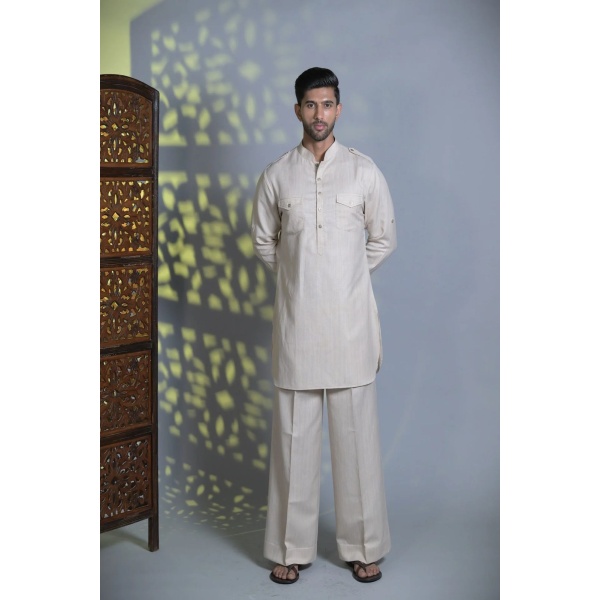 BEIGE CLASSIC PATHANI KURTA SET